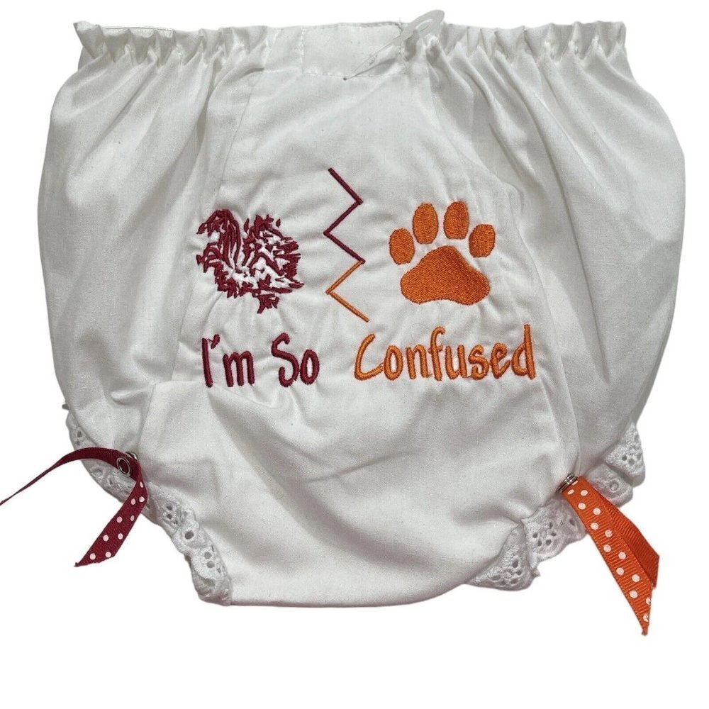 EMBROIDER THIS Clemson Carolina Embroidered Panty Cover Size 4 White Eyelet Trim